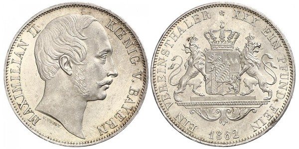 1 Thaler Reino de Baviera (1806 - 1918) Plata Maximiliano II de Baviera(1811 - 1864)