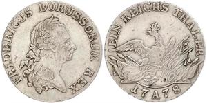 1 Thaler Reino de Prusia (1701-1918) Plata Federico II el Grande (1712 – 1786)