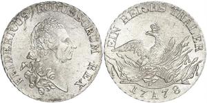 1 Thaler Reino de Prusia (1701-1918) Plata Federico II el Grande (1712 – 1786)