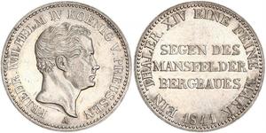 1 Thaler Reino de Prusia (1701-1918) Plata Federico Guillermo IV de Prusia (1795 - 1861)