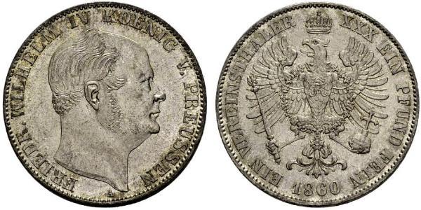 1 Thaler Reino de Prusia (1701-1918) Plata Federico Guillermo IV de Prusia (1795 - 1861)