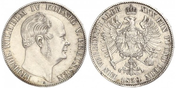 1 Thaler Reino de Prusia (1701-1918) Plata Federico Guillermo IV de Prusia (1795 - 1861)