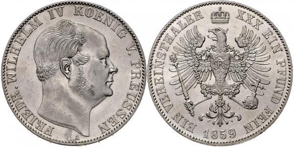 1 Thaler Reino de Prusia (1701-1918) Plata Federico Guillermo IV de Prusia (1795 - 1861)