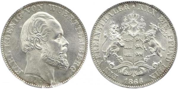 1 Thaler Reino de Wurtemberg (1806-1918) Plata Carlos I de Wurtemberg