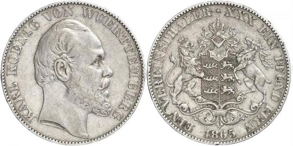 1 Thaler Reino de Wurtemberg (1806-1918) Plata Carlos I de Wurtemberg