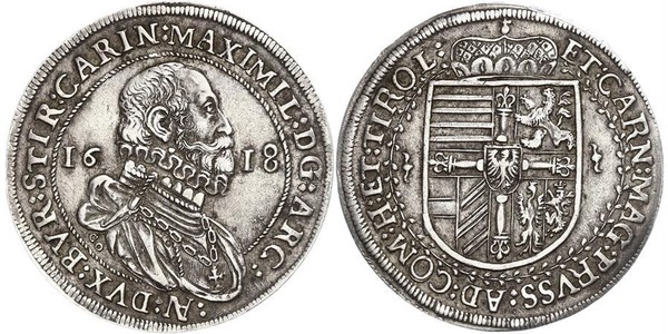 1 Thaler Sacro Imperio Romano (962-1806) Plata Maximiliano III de Austria (1558 – 1618)