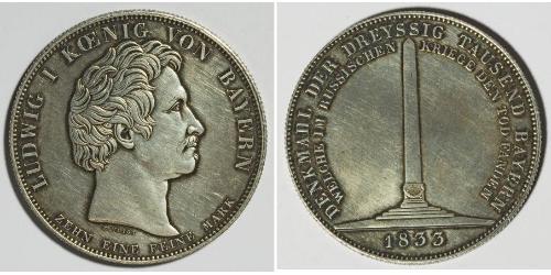 1 Thaler Königreich Bayern (1806 - 1918) Silber Ludwig I. (Bayern)(1786 – 1868)