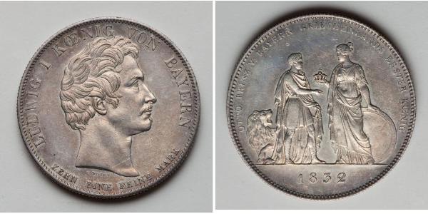 1 Thaler Königreich Bayern (1806 - 1918) Silber Ludwig I. (Bayern)(1786 – 1868)