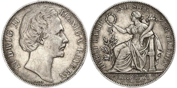 1 Thaler Königreich Bayern (1806 - 1918) Silber Ludwig II. (Bayern)(1845 – 1886)