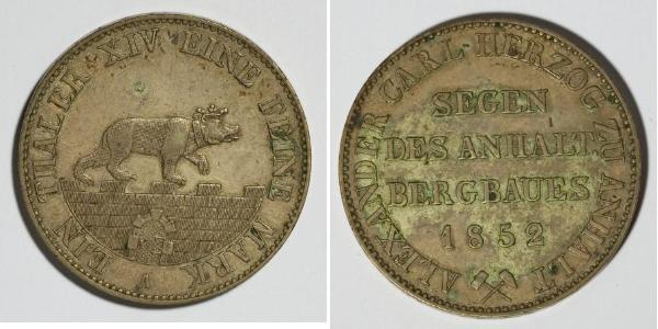 1 Thaler Anhalt-Bernburg (1603 - 1863) Silver Alexander Karl, Duke of Anhalt-Bernburg (1805 – 1863)