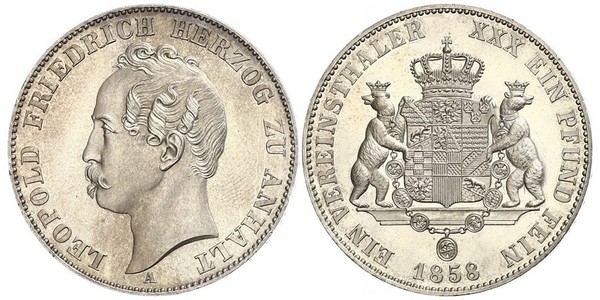 1 Thaler Anhalt-Dessau (1603 -1863) Silver Leopold IV, Duke of Anhalt (1794 – 1871)