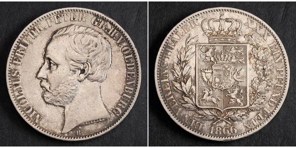 1 Thaler Grand Duchy of Oldenburg (1814 - 1918) Silver Peter II, Grand Duke of Oldenburg (1827 - 1900)