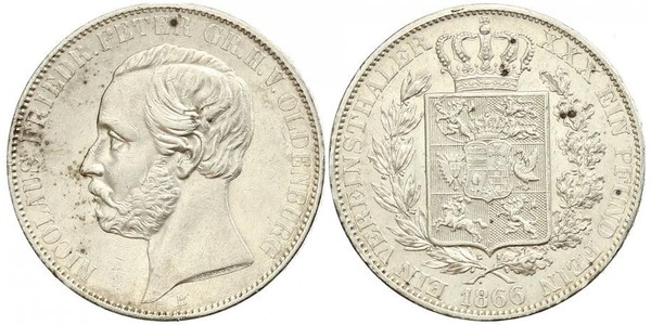 1 Thaler Grand Duchy of Oldenburg (1814 - 1918) Silver Peter II, Grand Duke of Oldenburg (1827 - 1900)