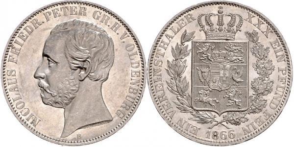 1 Thaler Grand Duchy of Oldenburg (1814 - 1918) Silver Peter II, Grand Duke of Oldenburg (1827 - 1900)