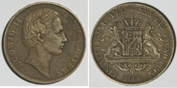 1 Thaler Kingdom of Bavaria (1806 - 1918) Silver Ludwig II of Bavaria (1845 – 1886)