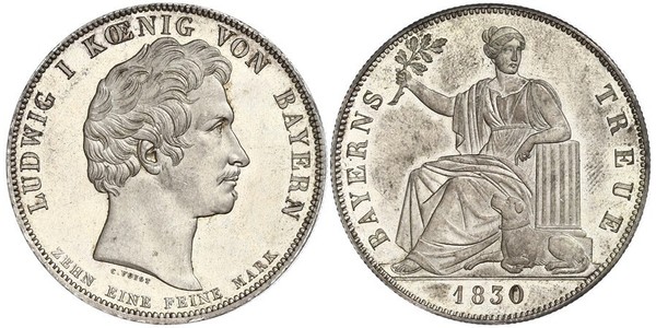 1 Thaler Kingdom of Bavaria (1806 - 1918) Silver Ludwig I of Bavaria (1786 – 1868)