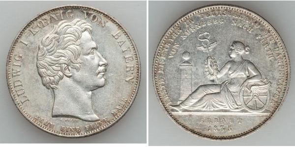 1 Thaler Kingdom of Bavaria (1806 - 1918) Silver Ludwig I of Bavaria (1786 – 1868)