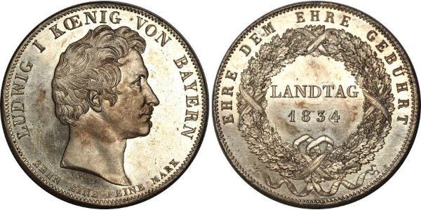 1 Thaler Kingdom of Bavaria (1806 - 1918) Silver Ludwig I of Bavaria (1786 – 1868)