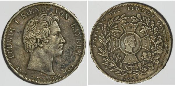 1 Thaler Kingdom of Bavaria (1806 - 1918) Silver Ludwig I of Bavaria (1786 – 1868)