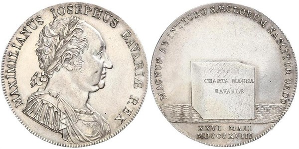 1 Thaler Kingdom of Bavaria (1806 - 1918) Silver Maximilian I Joseph of Bavaria (1756 - 1825)