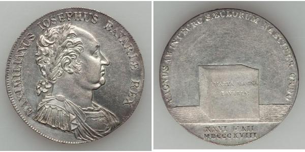 1 Thaler Kingdom of Bavaria (1806 - 1918) Silver Maximilian I Joseph of Bavaria (1756 - 1825)