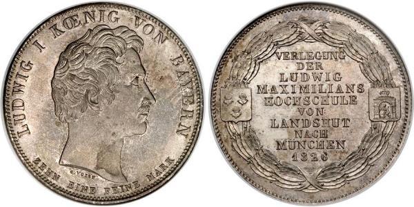 1 Thaler Kingdom of Bavaria (1806 - 1918) Silver Ludwig I of Bavaria (1786 – 1868)