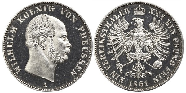 1 Thaler Kingdom of Prussia (1701-1918) Silver Wilhelm I, German Emperor (1797-1888)