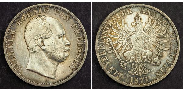 1 Thaler Kingdom of Prussia (1701-1918) Silver Wilhelm I, German Emperor (1797-1888)