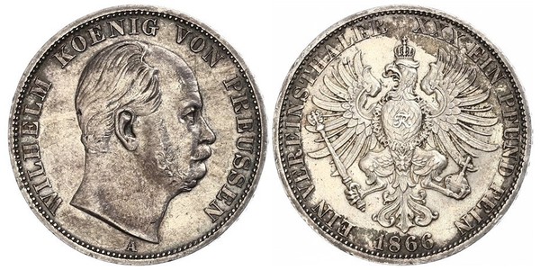 1 Thaler Kingdom of Prussia (1701-1918) Silver Wilhelm I, German Emperor (1797-1888)