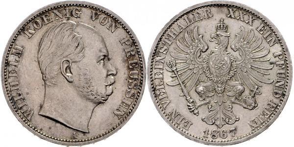 1 Thaler Kingdom of Prussia (1701-1918) Silver Wilhelm I, German Emperor (1797-1888)