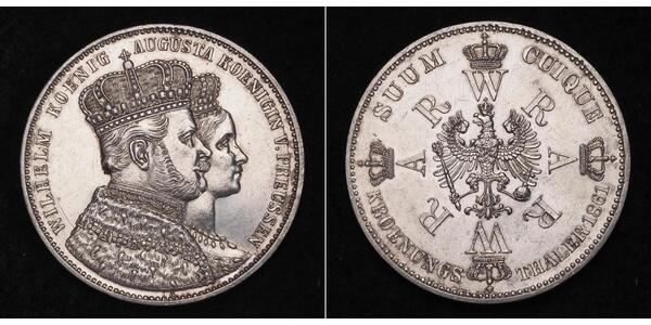 1 Thaler Kingdom of Prussia (1701-1918) Silver Wilhelm I, German Emperor (1797-1888)