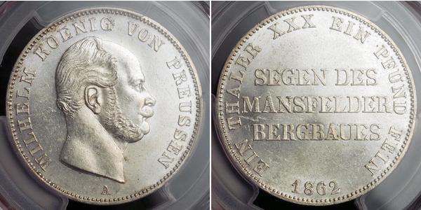 1 Thaler Kingdom of Prussia (1701-1918) Silver Wilhelm I, German Emperor (1797-1888)