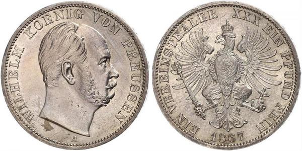 1 Thaler Kingdom of Prussia (1701-1918) Silver Wilhelm I, German Emperor (1797-1888)