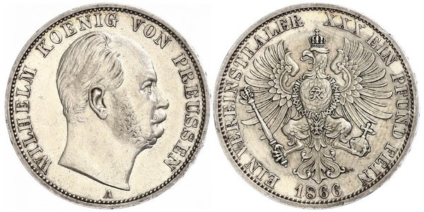 1 Thaler Kingdom of Prussia (1701-1918) Silver Wilhelm I, German Emperor (1797-1888)