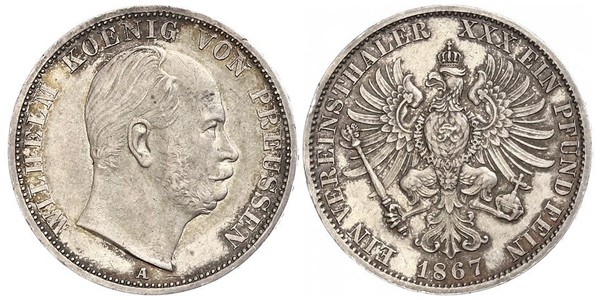 1 Thaler Kingdom of Prussia (1701-1918) Silver Wilhelm I, German Emperor (1797-1888)