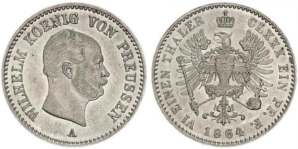 1 Thaler Kingdom of Prussia (1701-1918) Silver Wilhelm I, German Emperor (1797-1888)