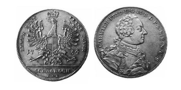 1 Thaler Principality of Ansbach (1398–1792) Silver Charles William Frederick, Margrave of Brandenburg-Ansbach (1712 – 1757)