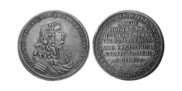 1 Thaler Principality of Ansbach (1398–1792) Silver John Frederick, Margrave of Brandenburg-Ansbach (1654 – 1686)