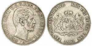 1 Thaler Principality of Reuss-Greiz (1778 - 1918) Silver Heinrich LXVII, Prince Reuss Younger Line