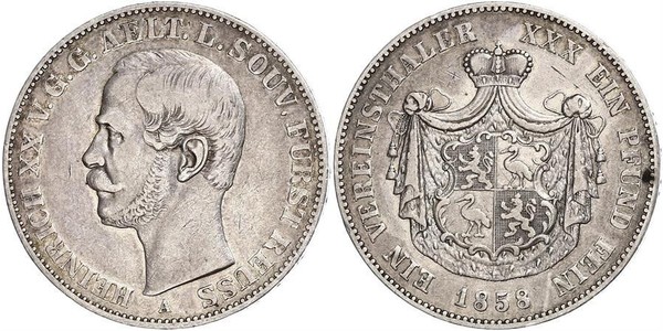 1 Thaler Principality of Reuss-Greiz (1778 - 1918) Silver Heinrich XX, Prince Reuss of Greiz