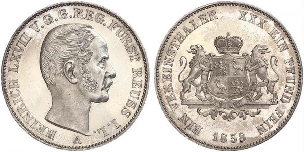 1 Thaler Principality of Reuss-Greiz (1778 - 1918) Silver Heinrich LXVII, Prince Reuss Younger Line