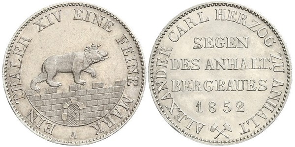 1 Thaler Anhalt-Bernburg (1603 - 1863) 銀 Alexander Karl, Duke of Anhalt-Bernburg (1805 – 1863)