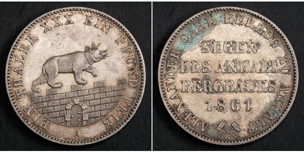 1 Thaler Anhalt-Bernburg (1603 - 1863) 銀 Alexander Karl, Duke of Anhalt-Bernburg (1805 – 1863)