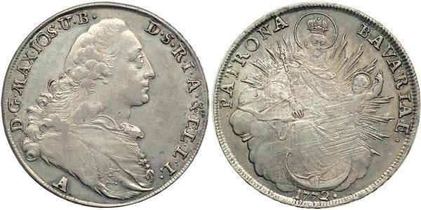 1 Thaler Electorate of Bavaria (1623 - 1806) 銀 Maximilian III Joseph, Elector of Bavaria (1727 – 1777)