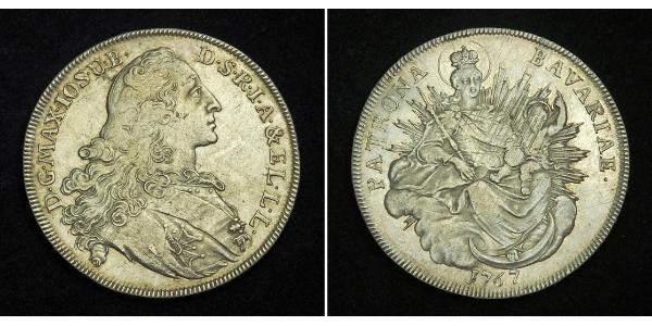 1 Thaler Electorate of Bavaria (1623 - 1806) 銀 Maximilian III Joseph, Elector of Bavaria (1727 – 1777)
