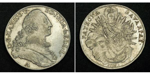 1 Thaler Electorate of Bavaria (1623 - 1806) 銀 Maximilian III Joseph, Elector of Bavaria (1727 – 1777)