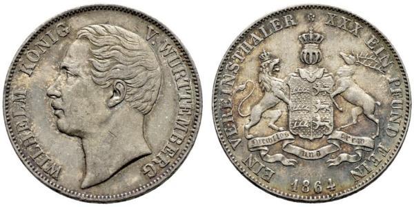 1 Thaler Kingdom of Württemberg (1806-1918) 銀 威廉一世 (符腾堡)