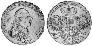 1 Thaler Principality of Ansbach (1398–1792) 銀 Charles Alexander, Margrave of Brandenburg-Ansbach (1736 – 1806)