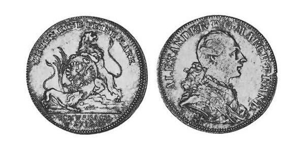 1 Thaler Principality of Ansbach (1398–1792) 銀 Charles Alexander, Margrave of Brandenburg-Ansbach (1736 – 1806)
