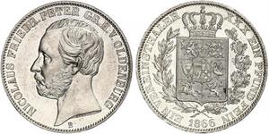 1 Thaler 奥尔登堡大公国 (1814 - 1918) 銀 彼得二世 (奥尔登堡) (1827 - 1900)